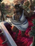 5_fingers anthro barefoot big_breasts breasts brown_body brown_fur brown_hair clothed clothed_anthro clothed_female clothing digit_ring dress feet female finger_ring fingers food fruit fur grape hair hooves horn huge_breasts humanoid_hands jewelry pendant plant ring solo stomping wedding_ring sadnicole european_mythology greek_mythology mythology nihea_avarta bovid bovine mammal minotaur hi_res