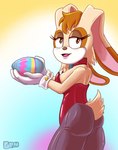 anthro bow_tie bunny_costume clothing collar costume easter_egg female gloves half-closed_eyes handwear holding_object holidays lipstick looking_at_viewer makeup multicolored_ears narrowed_eyes short_tail side_view solo tail geminart easter sega sonic_the_hedgehog_(series) vanilla_the_rabbit lagomorph mammal 2024 absurd_res digital_drawing_(artwork) digital_media_(artwork) digital_painting_(artwork) hi_res painting_(artwork)