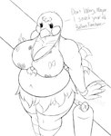 air_tank anthro beak belly big_belly big_breasts biped bra breasts cleavage clothed clothing eyebrows feathers female huge_breasts huge_thighs looking_at_viewer midriff non-mammal_breasts overweight overweight_anthro overweight_female raised_eyebrow scutes skimpy smile smiling_at_viewer smirk solo tail tail_feathers text thick_thighs topwear underwear wide_hips gravityinbound animal_crossing nintendo blanche_(animal_crossing) avian bird ostrich ratite 2020 black_and_white digital_media_(artwork) english_text hi_res monochrome signature sketch watermark