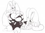 anthro anus ass_up big_butt breasts butt clothing duo female genitals looking_back pussy thick_thighs tight_clothing torn_clothing robotjoe nintendo pokemon generation_4_pokemon generation_6_pokemon lagomorph lopunny mammal mega_evolution mega_lopunny pokemon_(species) greyscale hi_res monochrome