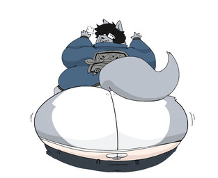 4_fingers anthro big_butt black_hair black_nose bottomwear bottomwear_down breath butt cellulite clothed clothing eyewear fingers fur glasses grey_body grey_fur hair huge_butt male motion_lines obese obese_anthro obese_male overweight overweight_anthro overweight_male pants pants_down partially_clothed simple_background solo tail torn_clothing torn_underwear underwear white_background wllyswrld canid canine canis mammal wolf 2023