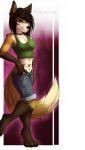 anthro breasts brown_eyes female fluffy fluffy_tail gloves_(marking) looking_at_viewer markings smile solo tail tattoo whiskers nayel-ie canid canine canis fox hybrid mammal wolf