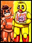 5_fingers ambiguous_gender anthro beak bib black_border black_eyebrows black_eyewear black_glasses border brown_body brown_eyes brown_hair brown_tail clothing eyebrows eyewear featureless_crotch female female_anthro fingers glasses group hair heterochromia holding_object holding_pencil holding_plate larger_anthro larger_female light looking_at_viewer machine medium_hair on_plate orange_beak pencil_(object) pink_eyes rectangular_glasses simple_background size_difference smaller_ambiguous standing tail teeth text text_on_bib text_on_clothing thick_eyebrows toothed_beak trio white_bib yellow_body tehcreechibi five_nights_at_freddy's scottgames chica_(fnaf) cupcake_(fnaf) fan_character sketch_(tehcreechibi) animatronic avian bird chicken equid equine galliform gallus_(genus) horse mammal phasianid robot 2014 colored english_description english_text lighting marker_(artwork) shaded traditional_media_(artwork)