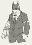 anthro bodyguard bracelet clothed clothing eyewear fully_clothed jewelry male muscular muscular_anthro muscular_male necktie simple_background solo suit sunglasses white_background sui_gin_moo lifewonders tokyo_afterschool_summoners xolotl_(tas) canid canine canis dobermann domestic_dog mammal pinscher