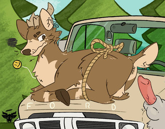 animal_genitalia annoyed balls bdsm bondage bound duo erection feral genitals imminent_sex knot_in_sheath male male/male rope sheath tan_rope toony truck vehicle dumdeer deer mammal