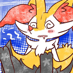 ambiguous_anthro ambiguous_gender anthro biped blush blush_stickers bodily_fluids digitigrade drooling food front_view hungry onomatopoeia open_mouth saliva shrimp_(food) simple_background sitting solo sound_effects spiral spiral_eyes text annyui0611 nintendo pokemon braixen canid generation_6_pokemon mammal pokemon_(species) 1:1 2023 digital_drawing_(artwork) digital_media_(artwork) hi_res japanese_description japanese_text translated translated_description