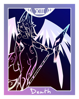 anthro breasts card death_(tarot) engraving featureless_crotch female hair hair_over_eye holding_melee_weapon holding_object holding_polearm holding_spear holding_weapon ink long_ears long_hair long_tail looking_at_viewer major_arcana melee_weapon missing_eye mouthless nude polearm slim small_breasts solo spear spread_wings standing tail tarot tarot_card weapon wings conditional_dnp lodi_(artist) lodi_(character) demon 4:5 absurd_res hi_res nonbinary_(lore)