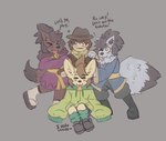 anthro blush clothed clothing dialogue eyes_closed female group human_on_anthro interspecies male young signirsol undertale_(series) undertale_yellow clover_(undertale_yellow) kanako_ketsukane canid canine fox human mammal 2024