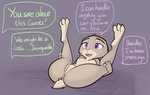 2020 anthro anus breasts buckteeth butt comic dialogue disney english_text female fur genitals grey_body grey_fur hi_res judy_hopps lagomorph leporid mammal nipples nude offscreen_character open_mouth open_smile presenting presenting_pussy purple_eyes pussy rabbit signature simple_background smile solo speech_bubble spread_legs spreading teeth text zhanbow zootopia