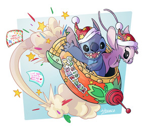 4_fingers ambiguous_gender antennae_(anatomy) antennae_markings anthro back_markings black_eyes blue_body blue_claws blue_finger_claws blue_fur blue_nose blue_pawpads blue_tongue chest_tuft christmas_clothing christmas_headwear claws clothing duo eyelashes finger_claws fingers fur hat headgear headwear holidays long_antennae markings merry_christmas notched_ear on_model open_mouth open_smile pawpads pink_body pink_fur pink_tongue postcard purple_nose rocket_ship santa_hat smile spacecraft star text tongue tuft vehicle harara christmas disney lilo_and_stitch angel_(lilo_and_stitch) stitch_(lilo_and_stitch) alien experiment_(lilo_and_stitch) 2025 artist_name digital_drawing_(artwork) digital_media_(artwork) english_text hawaiian_text hi_res signature female_(lore) male_(lore)