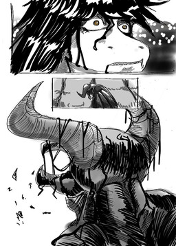 anthro armor blood blood_on_face bodily_fluids duo female male conqueeftodor1 berserk_(series) deltarune undertale_(series) femto_(berserk) griffith_(berserk) guts_(berserk) kris_dreemurr susie_(deltarune) human mammal scalie hi_res monochrome