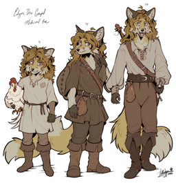 anthro blonde_hair blue_eyes boots bowed_string_instrument clothing concept footwear fur hair male medieval medieval_clothing melee_weapon musical_instrument shoes simple_background solo string_instrument sword tail violin weapon white_background yellow_body yellow_fur young young_anthro tatujapa edgar_vladilisitsa avian bird canid canine chicken fox galliform mammal phasianid 2026 absurd_res english_description hi_res signature