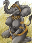 africa anthro big_breasts biped breasts female grass grey_body jewelry kneeling nipples nude plant solo tail tribal trunk tusks caribou_(artist) elephant elephantid mammal proboscidean 3:4