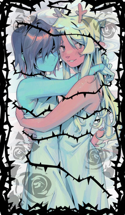 2_horns accessory ambiguous_gender ambiguous_human anthro antlers blue_body blue_hair blue_skin bow_ribbon brown_body brown_fur clothing dress duo female freckled_arms freckled_face freckled_shoulders freckles fur hair hair_accessory hair_bow hair_ribbon horn ribbons scar thorns white_clothing white_dress goomyloid deltarune undertale_(series) kris_dreemurr noelle_holiday deer human mammal new_world_deer reindeer 2025 hi_res nonbinary_(lore)