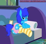 bed blush bulge butt clothing femboy feral footwear furniture legwear male smile socks solo thigh_highs underwear starpaint0011 hasbro my_little_pony fan_character equid equine horse mammal pony absurd_res hi_res signature