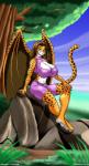 breasts cleavage clothed clothing female plant rock solo tail tree atariboy mythology cheetah dragon felid feline hybrid mammal mythological_creature mythological_scalie scalie absurd_res hi_res