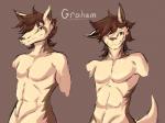 abs ambiguous_gender anthro fur looking_at_viewer male navel nude simple_background smile solo shirokoi repeat_(visual_novel) graham_(repeat) canid canine canis domestic_dog fox mammal 2017 4:3