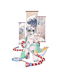 2_horns 3_toes animal_mask anthro areola arm_markings asian_clothing bangs barefoot biped black_anklet black_claws black_highlights black_nose blue_ear_tips blue_eyes blue_horn blue_markings blue_pupils buckle bulge cheek_tuft chest_markings circle_eyebrows claws clothed clothed_anthro clothed_male clothing countershade_arms countershade_face countershade_legs countershade_neck countershade_tail countershade_torso countershading crouching cute_fangs dipstick_ears dripping dripping_wet ear_markings east_asian_clothing eye_markings eyebrows facial_tuft fangs feet fingers fox_mask fundoshi gloves_(marking) green_markings hair hair_between_eyes highlights_(coloring) holding_mask holding_object horn horn_markings inner_ear_fluff iris japanese_clothing kemono leg_markings looking_at_viewer male male_anthro markings mask multicolored_anklet multicolored_body multicolored_ears multicolored_tail navel navel_marking nipples one_fang open_mouth open_smile orange_highlights paper_fan pink_areola pink_inner_ear pink_nipples pink_tongue plantigrade pose pupils raised_heel red_anklet short_hair simple_background smile smiling_at_viewer socks_(marking) solo tail tail_markings teal_body teal_ears teal_tail teeth toe_claws toes tongue topless topless_anthro topless_male tuft two_tone_anklet underwear wet wet_body white_anklet white_background white_body white_clothing white_countershading white_eyebrows white_fundoshi white_hair white_inner_ear_fluff white_markings white_mask white_sclera white_tail white_tuft white_underwear yellow_markings yellow_tail jingming547579 the_great_wave_off_kanagawa canid canine mammal 3:4 full-length_portrait hi_res inspired_by_formal_art pinup portrait shaded