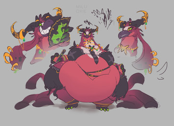 anthro big_breasts bra breasts clothing deep_navel ear_piercing ear_ring feathers female green_eyes grin holding_fan huge_breasts huge_hips jewelry long_ears morbidly_obese morbidly_obese_anthro morbidly_obese_female navel necklace necktie non-mammal_breasts non-mammal_navel obese obese_anthro obese_female overhang overweight overweight_anthro overweight_female piercing red_body red_feathers ring ring_piercing smile solo thick_thighs underwear wide_hips miluinaoxie avian hi_res