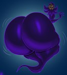 ambiguous_gender arm_tuft big_butt blue_background bottom_heavy butt chest_tuft ghost_tail gradient_background huge_butt hyper hyper_butt looking_back motion_lines neck_tuft purple_body simple_background solo thick_thighs tuft wide_hips yellow_eyes yellow_mouth schplingnops a_hat_in_time snatcher_(ahit) ghost humanoid spirit 2023 digital_drawing_(artwork) digital_media_(artwork) hi_res signature male_(lore)