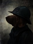 adrian_helmet armor black_nose french gritty headgear helmet long_ears military soldier solo warrior world_war_2 littlenapoleon canid canine canis domestic_dog mammal 3:4 bust_portrait hi_res portrait