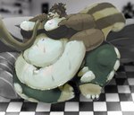 3_toes 4_fingers anthro belly big_belly big_breasts breasts brown_body brown_fur clothing feet female fingers fur hose huge_belly inflation obese obese_female overweight overweight_female solo toes torn_clothing weight_gain hoshino_kedama canid mammal