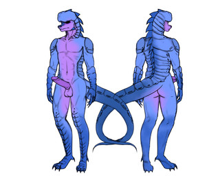 anthro balls blue_body butt genitals glans humanoid_genitalia humanoid_penis male nude penis simple_background solo tail white_background lavendrey alien dinosaur dromaeosaurid lizard prehistoric_species reptile saurischian scalie theropod absurd_res hi_res nonbinary_(lore)