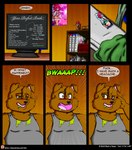 2017 absurd_res andy_walters anthro bed bedding belly blanket blush body_pillow bookshelf brown_body brown_fur buckle:_slave_and_monster burping canid canine canis clothing colored comic computer_monitor dakimakura dakimakura_design dakimakura_pillow domestic_dog duo english_text female fur furniture hi_res human if_hell_had_a_taste male mammal natelle_kirillov open_mouth overweight overweight_anthro overweight_male pillow poster profanity shirt speech_bubble text topwear url viroveteruscy window_curtains yellow_eyes