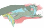 ambiguous_gender bed claws feral furniture horn looking_at_viewer on_bed simple_background solo tail white_background wings syrinoth european_mythology mythology nixi dragon mythological_creature mythological_scalie scalie western_dragon