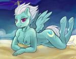 absurd_res anthro anthrofied areola beach blue_body blue_skin breasts cutie_mark detailed_background equid equine feathered_wings feathers female fleetfoot_(mlp) friendship_is_magic genitals hair half-closed_eyes hasbro hi_res hobbes_maxwell hooves looking_at_viewer mammal my_little_pony mythological_creature mythological_equine mythology narrowed_eyes navel nipples nude outside pegasus pussy sand seaside sky smile solo teeth water white_hair wings wonderbolts_(mlp)