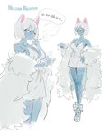 anthro blue_body blue_fur bow_tie breasts cleavage clothed clothing dress eyewear female fur glasses scar smoking solo text colo helena_richter canid canine canis domestic_dog mammal absurd_res german_text hi_res translated