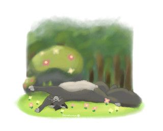 animal_genitalia feral flower forest_background fully_sheathed fur genitals grass grey_body grey_fur lying male male_feral on_back on_grass on_ground pink_flower plant sheath solo sunbathing tree kits4kats warriors_(book_series) graystripe_(warriors) domestic_cat felid feline felis mammal 5:4 hi_res