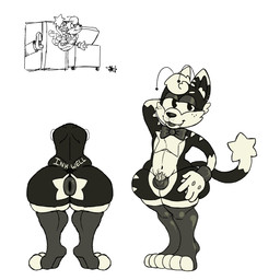 3_fingers 3_toes alternate_universe antennae_(anatomy) anthro anus aroused big_anus big_butt big_feet bottom_heavy bow_tie butt chest_fur clothing cute_fangs dumpster eyeshadow fangs feet femboy fingers freckles genitals gloves handwear huge_butt huge_feet inner_ear_fluff kick latex legwear lipstick makeup male markings penis presenting puffy_anus simple_eyes simple_face simple_nose small_penis solo star_(marking) stockings stripes teeth toes toony tuft gammaspeed69_(artist) hyeseong_mitsuko_(gammaspeed69) sparky_the_cat_(gammaspeed69) alien felid feline mammal xenorian_(species) 1:1 black_and_white hi_res monochrome