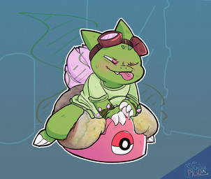 ambiguous_gender anthro big_diaper blue_background blush bodily_fluids claws clothed clothing diaper excessive_feces eyewear eyewear_on_head feces flower genital_fluids goggles goggles_on_head green_body green_onesie head_markings hyper hyper_feces hyper_soiling logo markings narrowed_eyes one_eye_closed onesie pink_flower plant pooping potty simple_background sitting smile snaggle_tooth snapsuit soiled_diaper soiling soiling_diaper solo stink_fumes tongue tongue_out training_potty unclean_diaper urine used_diaper using_diaper vines wearing_diaper wet_diaper wetting wetting_diaper carbonatedsodapop nintendo pokemon shochu_(gao) bulbasaur generation_1_pokemon pokemon_(species) artist_logo full-length_portrait portrait signature