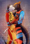 anthro armor biker clothing duo gear kissing male male/male motocross mxsuit suit tail mx tres-art mythology eglan canid canine canis dalmatian domestic_dog dragon mammal mythological_creature mythological_scalie scalie absurd_res hi_res