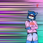 anthro blue_body blue_hair clothed clothing eyewear female glasses gold_(metal) hair humor pink_clothing short_hair simple_background solo sunglasses zak898 nintendo star_fox supreme krystal_(star_fox) canid canine fox mammal 1:1 hi_res meme