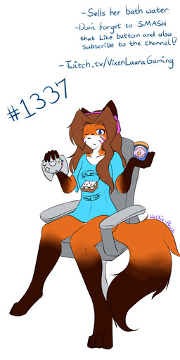 4_toes 5_fingers anthro barefoot biped blue_clothing blue_eyes blue_shirt blue_topwear brown_body brown_fur brown_hair chest_tuft clothing controller countershade_face countershade_torso countershading dipstick_tail electronics eyebrows eyelashes facial_markings feet female fingers fluffy fluffy_tail fur furniture game_controller gaming gloves_(marking) hair head_markings headgear headphones headset holding_object humanoid_hands leg_markings long_hair looking_at_viewer markings multicolored_body multicolored_fur multicolored_tail number one_eye_closed orange_body orange_fur paws shirt simple_background sitting socks_(marking) solo tail tail_markings text toes topwear tuft wink wolfie-pawz twokinds laura_(twokinds) canid canine fox mammal red_fox true_fox 1:2 2020 digital_media_(artwork) english_text full-length_portrait hi_res portrait signature
