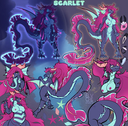 anthro bioluminescence breasts curved_horn facial_horn feet female frill_(anatomy) genitals glowing glowing_tail horn looking_at_viewer membrane_(anatomy) membranous_wings mouth_closed nipples non-mammal_breasts non-mammal_hair non-mammal_nipples non-mammal_vulva nose_horn nude open_mouth slightly_chubby tail tail_frill toes tongue tongue_out vulva webbed_ears webbed_feet webbed_hands wings conditional_dnp elvche mythology aquatic aquatic_dragon dragon mythological_creature mythological_scalie scalie 2025 digital_media_(artwork) hi_res model_sheet