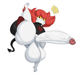balls big_penis claws clothed clothed_humanoid clothed_male clothing collar genitals hair horn huge_penis male male_humanoid penis red_hair simple_background smile solo spiked_tail spikes spikes_(anatomy) sweater tail topwear white_background yellow_sclera coffee_demon coffee_(coffee_demon) demon humanoid imp 2026 absurd_res digital_media_(artwork) hi_res