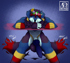 anthro balls big_balls big_penis genitals knot knotted_penis male muscular penis solo tail tail_motion tailwag dmitri_whisker hellie_(dmitri_whisker) canid canine canis domestic_dog mammal hi_res