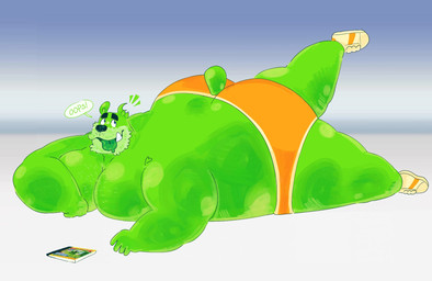 anthro big_butt butt clothing food green_body male overweight overweight_male solo tongue tongue_out underwear funzeesweet gummybear_and_friends gummibar bear food_creature mammal 2025 hi_res