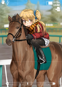 ambiguous_feral ambiguous_gender black_boots black_clothing black_footwear black_gloves black_handwear black_legwear black_pantyhose blonde_hair blush boots bottomwear brown_body brown_fur clothing coat duo female female_human feral footwear fur gloves hair handwear legwear long_hair orange_scarf pantyhose pattern_clothing pattern_scarf ponytail recording recording_video red_clothing red_coat red_topwear riding scared scarf shoes shorts side_ponytail striped_clothing striped_scarf stripes topwear white_bottomwear white_clothing white_shorts yellow_eyes tadano_magu_(artist) akita_neru equid equine horse human mammal 2014 digital_drawing_(artwork) digital_media_(artwork)