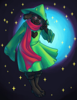anthro black_body black_fur blush clothed clothing eyewear fur glasses hat headgear headwear long_ears male open_mouth scarf simple_background solo deijii deltarune undertale_(series) ralsei bovid caprine darkner goat mammal 2018 digital_drawing_(artwork) digital_media_(artwork) hi_res