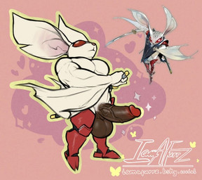 2_toes anthro balls bat_ears bat_wings big_balls big_ears boots clothed clothing feet footwear genitals male melee_weapon membrane_(anatomy) membranous_wings muscular pecs penis pink_nose red_boots red_clothing red_eyes red_footwear shoes simple_background solo sword toes topless vein veiny_penis weapon white_body wings iamafurrz atlus metaphor:_refantazio sega heismay_noctule bat eugief mammal