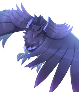 4_toes ambiguous_feral ambiguous_gender anisodactyl beak black_sclera blue_body blue_claws blue_feathers claws feathered_wings feathers feet feral glowing glowing_eyes light multicolored_body multicolored_feathers purple_beak purple_body purple_feathers purple_wings red_eyes simple_background solo talons toe_claws toes two_tone_body two_tone_feathers white_background wings rumine nintendo pokemon avian bird corviknight generation_8_pokemon pokemon_(species) 2026 lighting shaded
