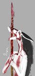 anthro blood bodily_fluids body_on_stake fur gore hair head_impalement head_on_stake impalement male melee_weapon open_mouth polearm solo spear standing teeth weapon draim draim_(character) sergal 2020 absurd_res hi_res