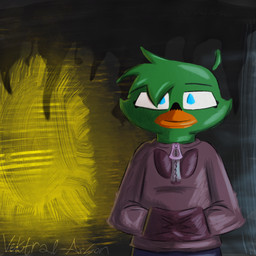 anthro biped blue_eyes clothing dark feathers female green_body jacket light solo standing topwear vektral-arson sorana_chezazu anatid anseriform avian bird duck 1:1 digital_media_(artwork) hi_res