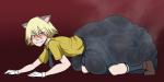 blonde_hair blush bodily_fluids clothed clothing feces hair male pooping red_eyes scatplay simple_background smile soiling solo sweat octoboy hellsing schrodinger_(hellsing) animal_humanoid cat_humanoid felid felid_humanoid feline feline_humanoid human humanoid mammal mammal_humanoid hi_res