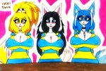 anthro big_breasts breasts clothed clothing female fur group hair white_body theloanwanderer216 animal_crossing nintendo star_fox undertale undertale_(series) isabelle_(animal_crossing) krystal_(star_fox) temmie_(undertale) canid canine canis domestic_dog felid feline fox mammal tem absurd_res hi_res traditional_media_(artwork)