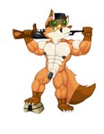 army_uniform barazoku black_nipples black_penis genitals gun humanoid_genitalia humanoid_penis male nipple_piercing nipples penis piercing ranged_weapon solo weapon akat/starfox akat canid canine fox mammal hi_res